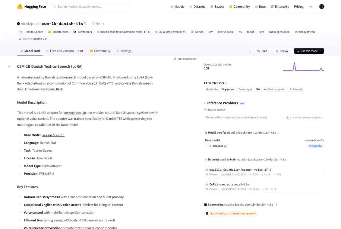 Danish TTS web UI preview