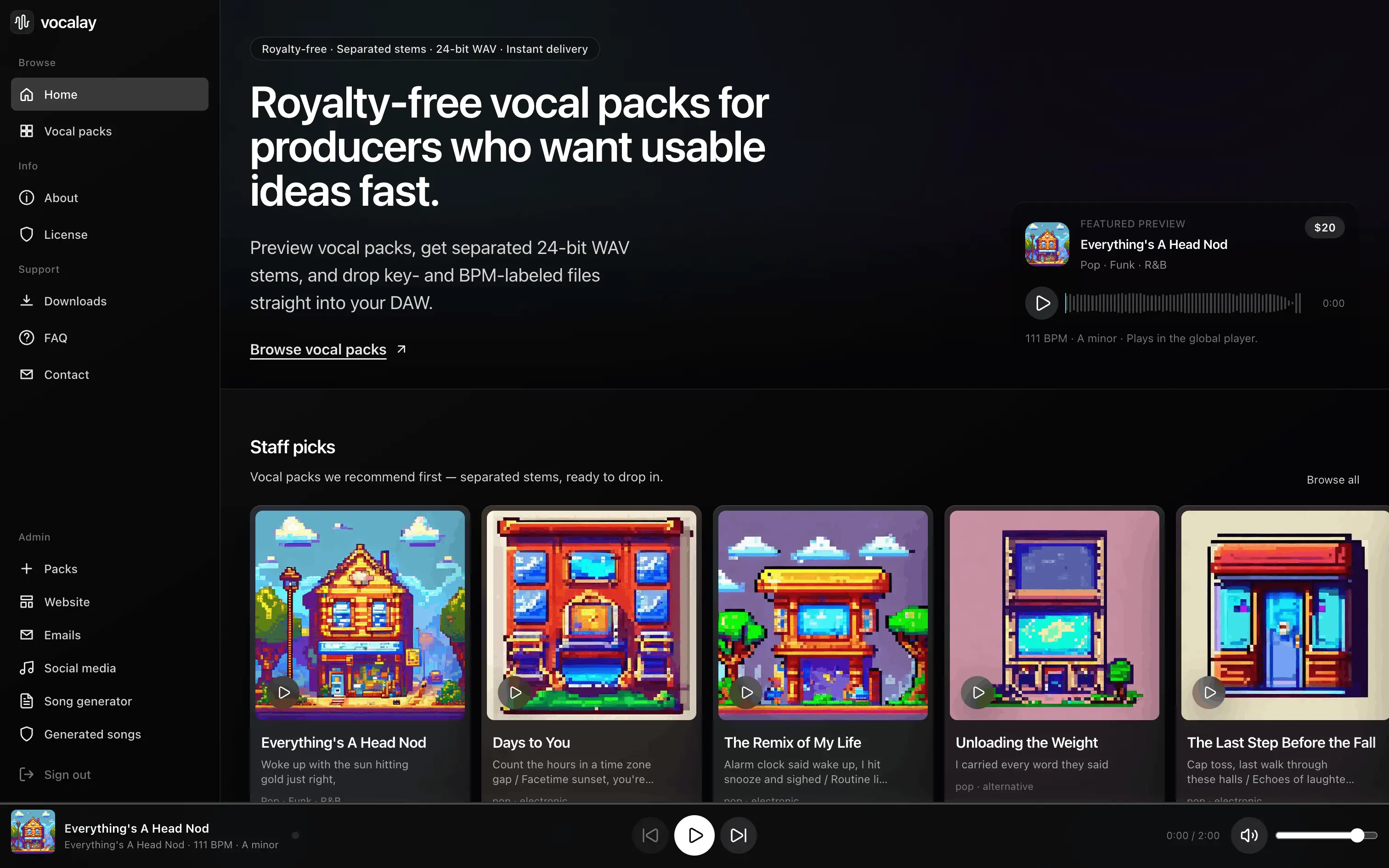 Vocalay music generation interface